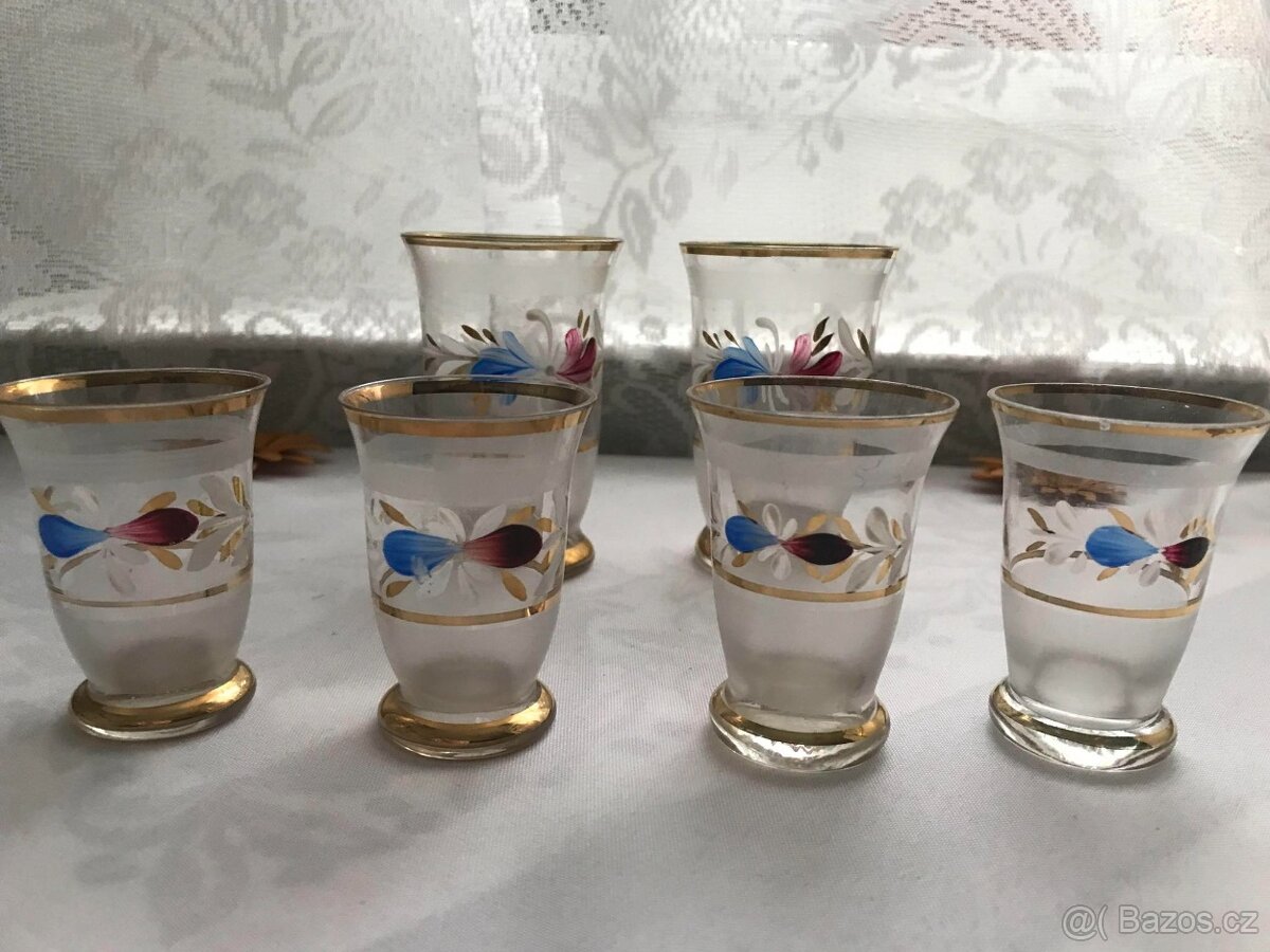 Starožitná karafa a duální skleničky ručně malované - 7