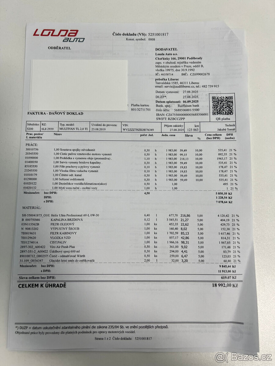 VW Multivan T6 2019, 110kw,manuál, 126900 km, servis jen VW - 7