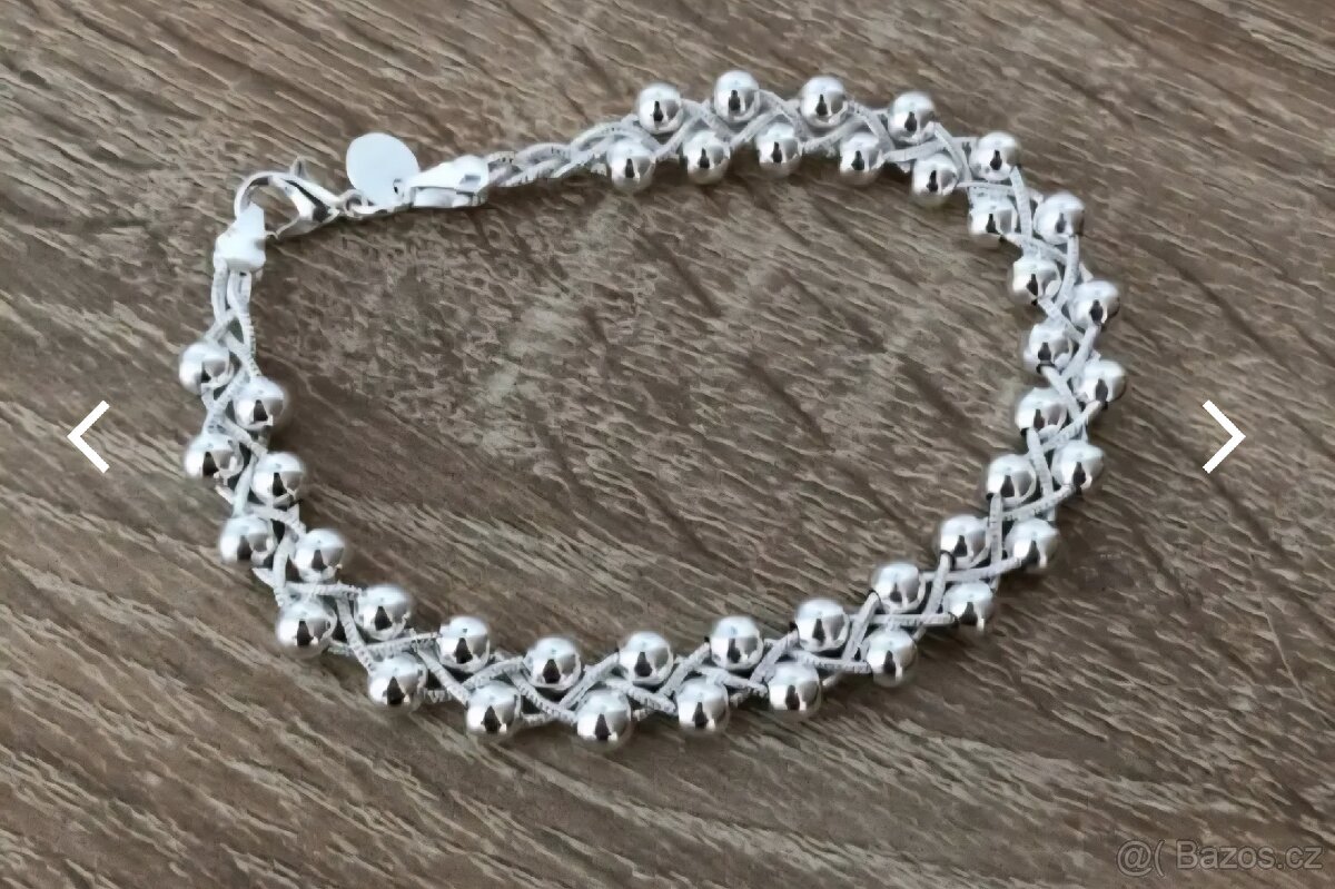 Nový dámský stříbrný náramek dvojitý 925 kuličkový - 7