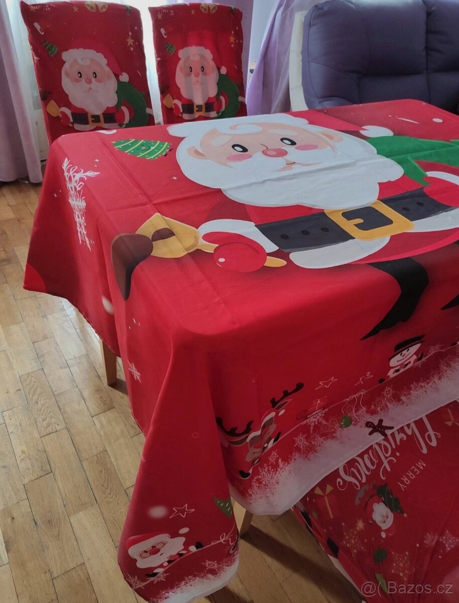 Nový vánoční ubrus a 4 napínací potahy na židle. - 7