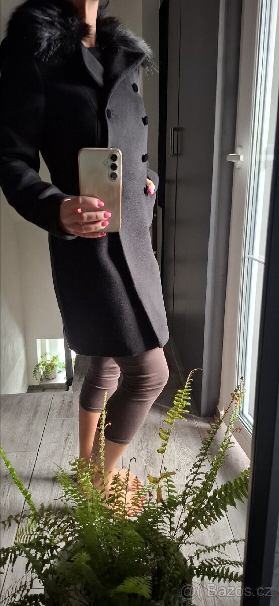 Dámský zimní kabát,elegantný,černý s odepínatelnou kožešinou - 7