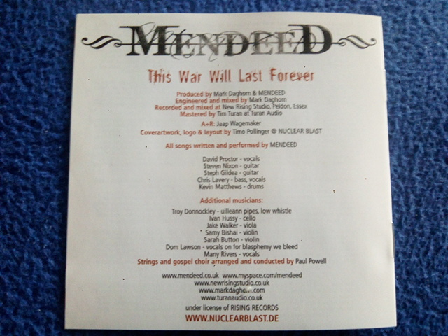 CD Mendeed – This War Will Last Forever 2006 digipac - 7
