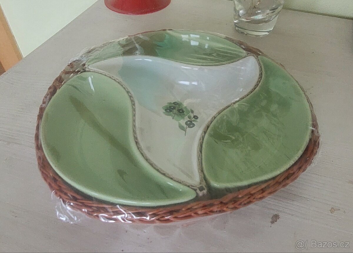 Keramicka 4 dilna sada misek v proutenem kosiku 22cm - 7