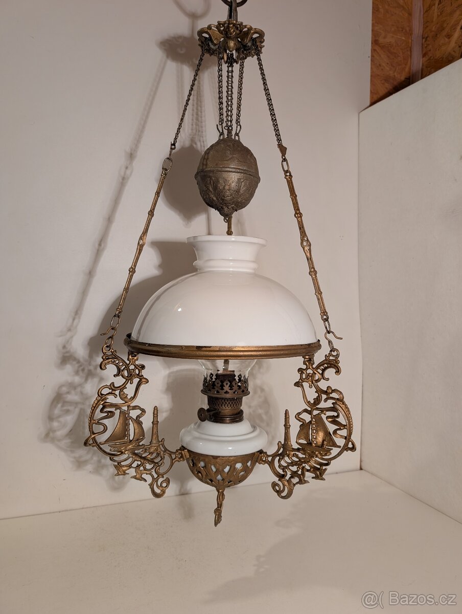 secesní petrolejka, petrolejový lustr, stahovačka - 7