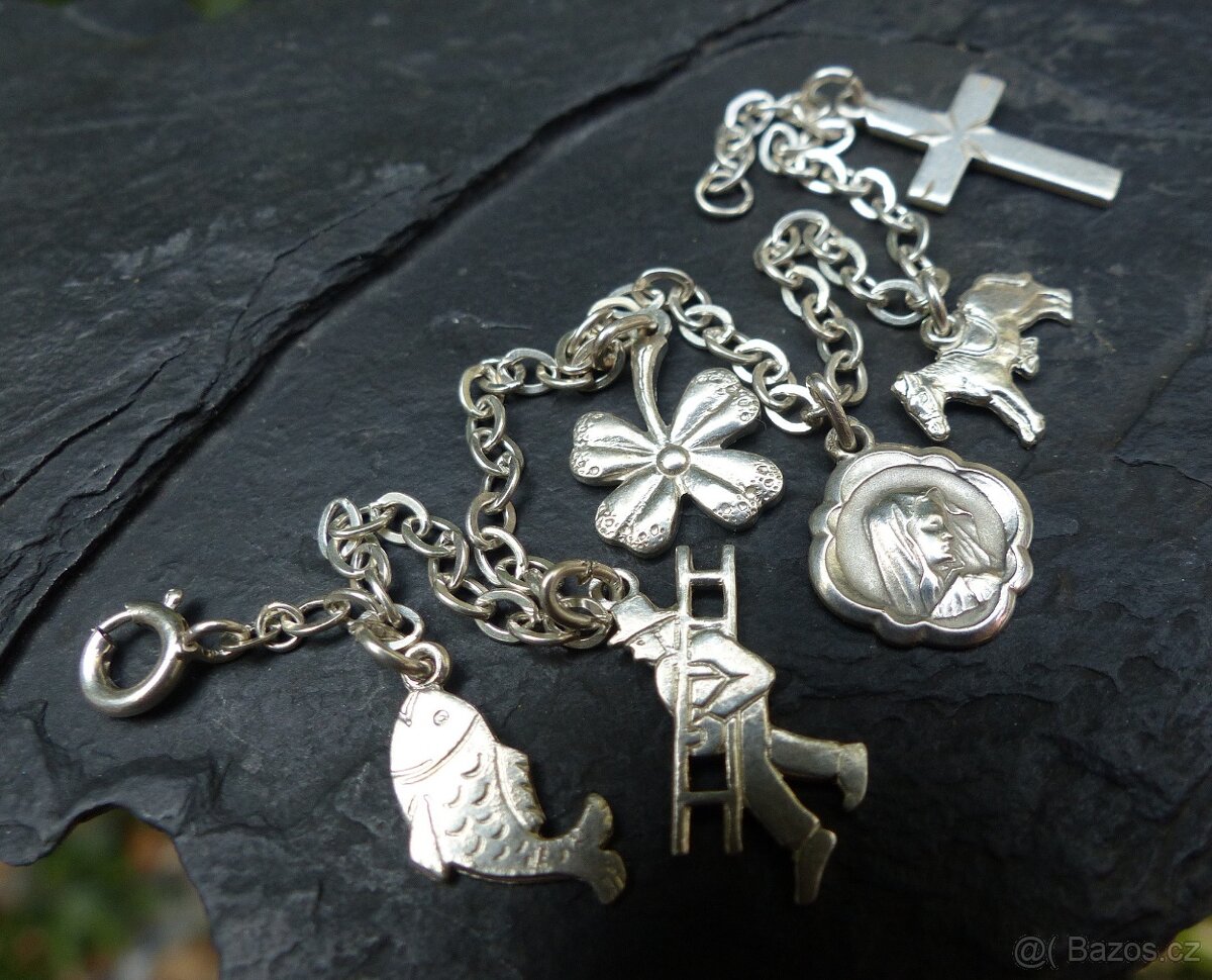 Žebrácké náramky, stříbrné náramky s ověsky - 7