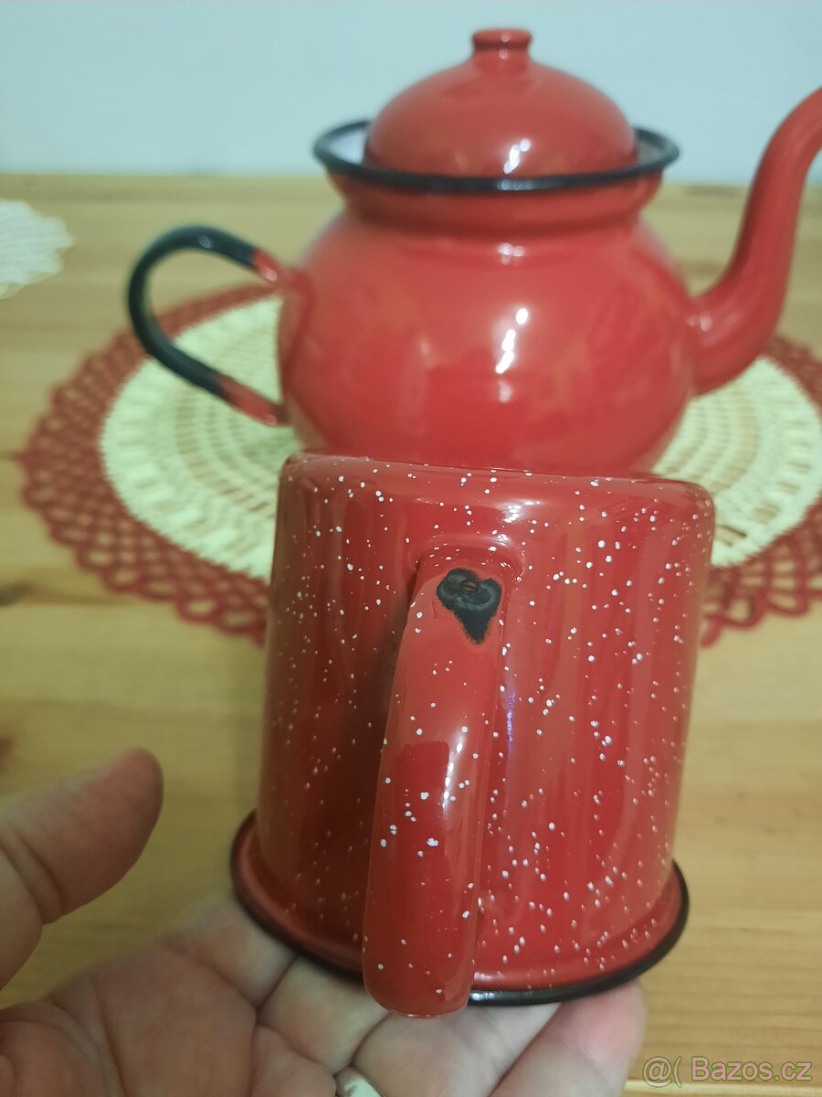 Konvička smaltovaná , háčkovaná dečka - 7