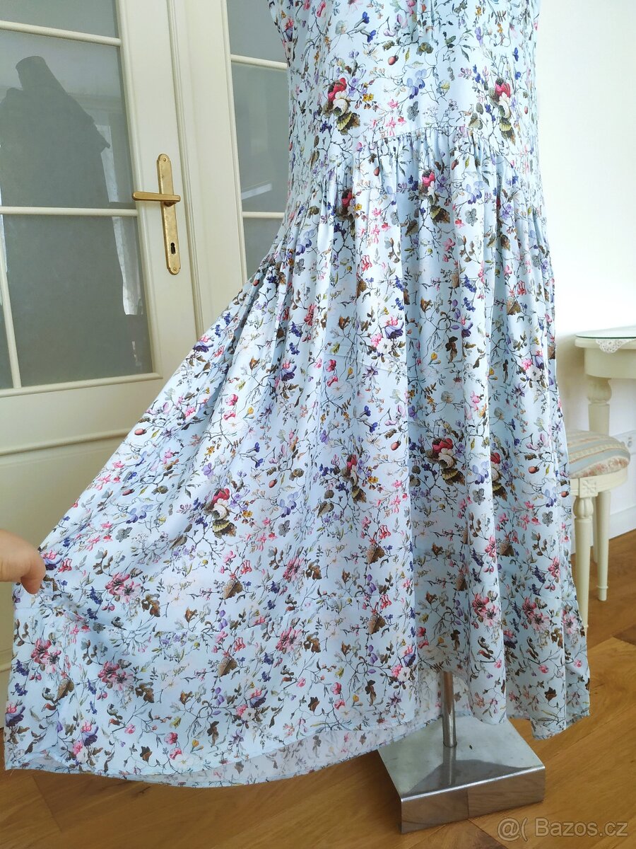 Nové modré šaty Timeout M L Luční kvítí růže květiny dlouhé - 7