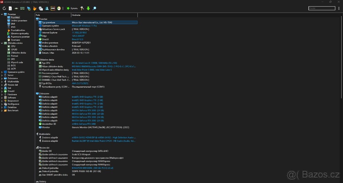 Herní PC RTX3090/Intel core i9 12900kf/DDR 4 64gb - 7