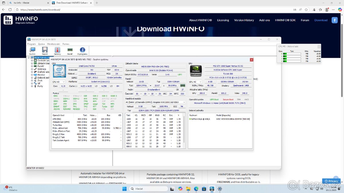 Herní PC - i7 8700 - GTX 1660 SUPER - 16GB RAM - 500GB SSD - 7