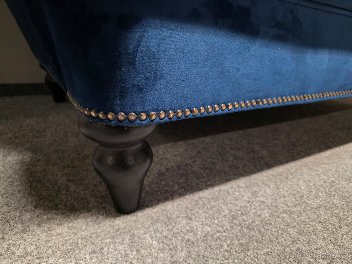 Modrá stylová sedačka 3+2 zdobená semiš - 7