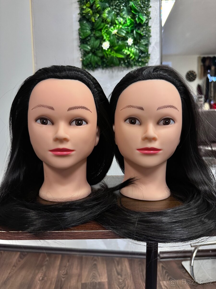 Trénovací hlava s termo vlasy + 2 stojany (na copánky, účesy - 7