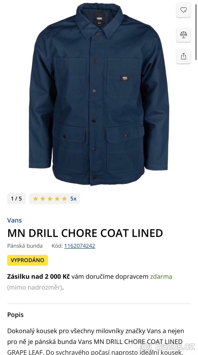 Přechodová bunda Vans Drill Chore Coat lined XL - 7