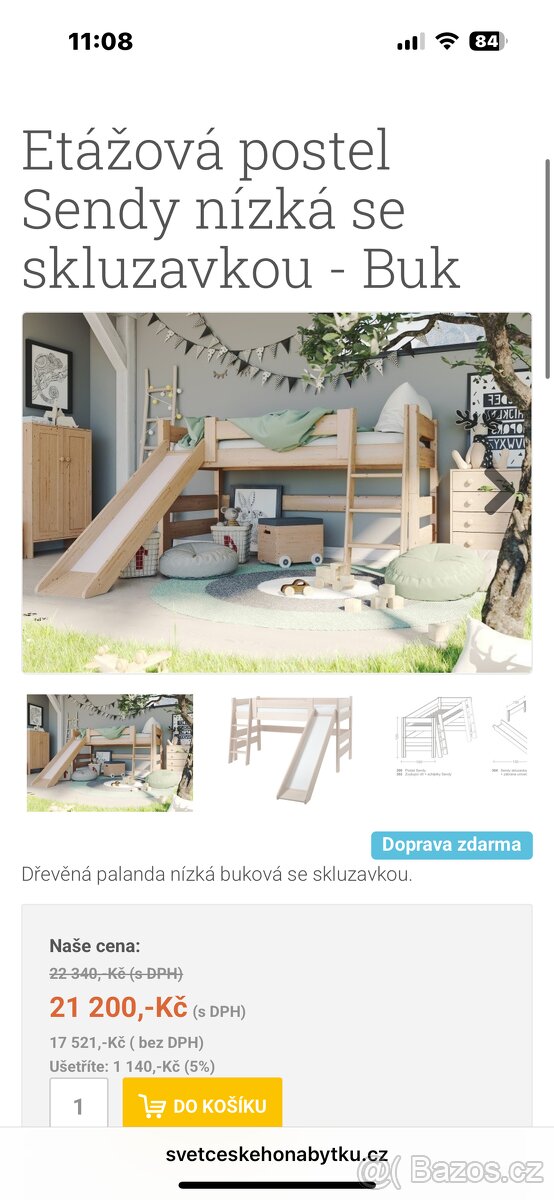 Vyvýšená postel Gazel Sendy s klouzačkou - 7