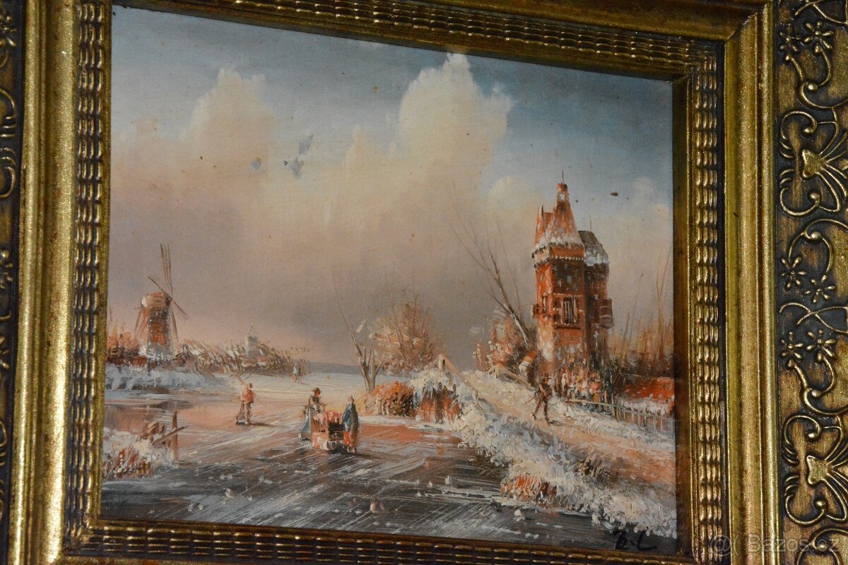 Zámecký obraz - Zima - olej na desce - 7