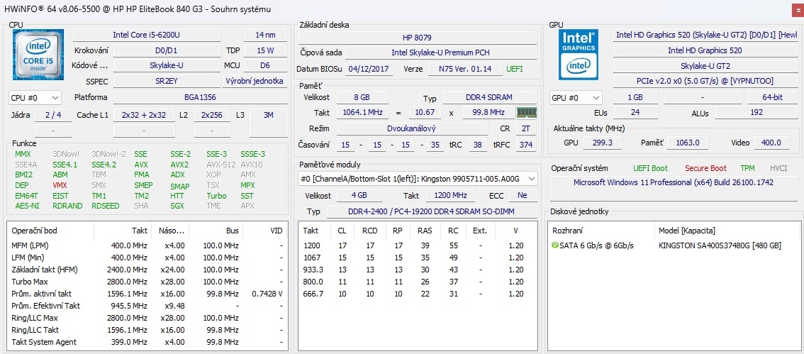 NTB-HP EliteBook 840 G3 nová baterie i5-6200U/ SSD 480GB - 7