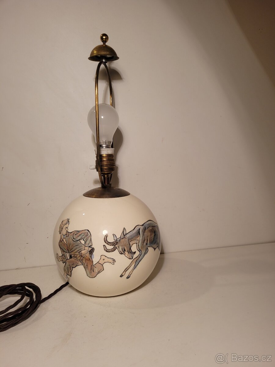 signovaná lampa, Matějů 1941, porcelánová stará lampička - 7