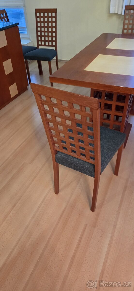 Jídelni stůl, 6 židlí, masiv, dýha - 7