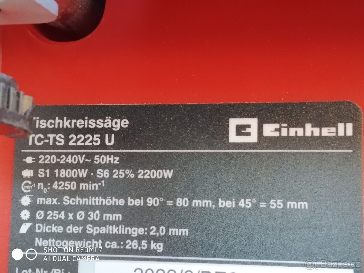 Prodám stolní kotoučovou pilu Einhell TC - TS 2225 U.- 2200 - 7