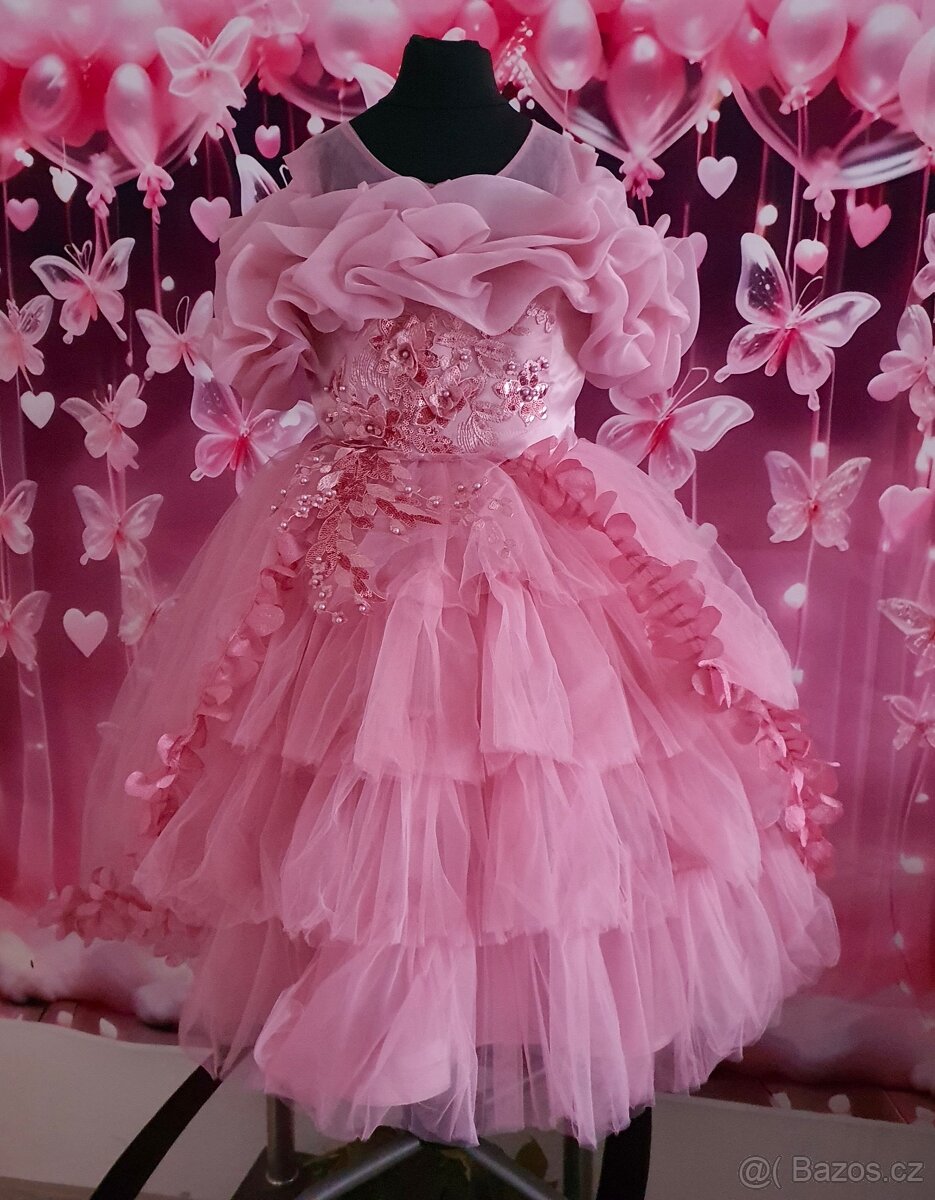 Pudrové růžové společenské dětské šaty - 7