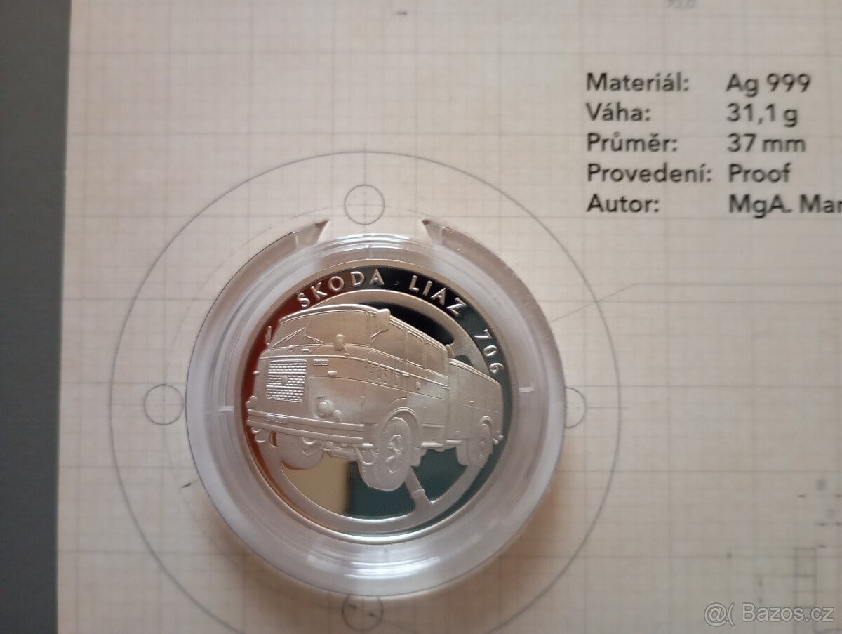 Prodám Stříbrná mince Na kolech - Nákl aut Škoda LIAZ 706 - 7