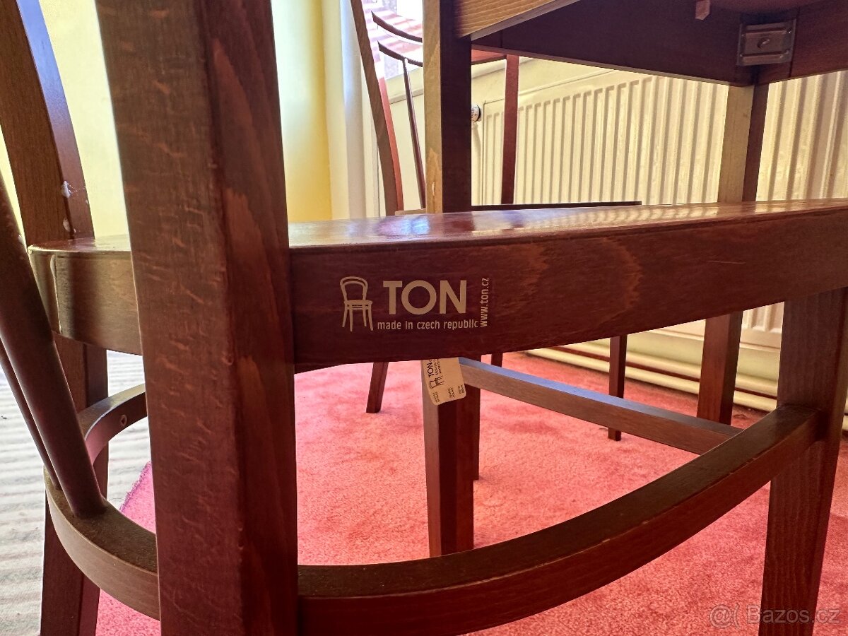 TON/Thonet jídelní set – stůl 80×80 + ohýbané židle, masiv - 7