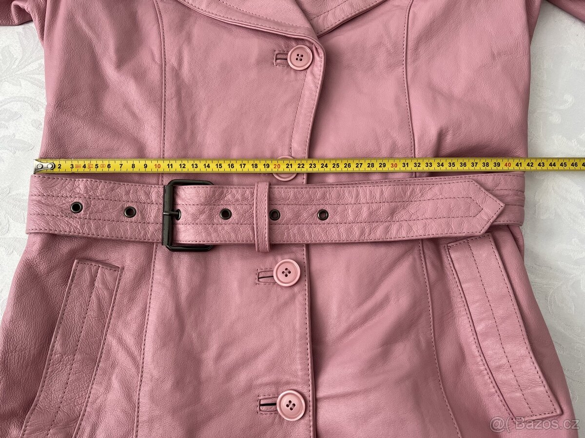 Lynne - dámský kožený pastelově růžový kabát – M - 7