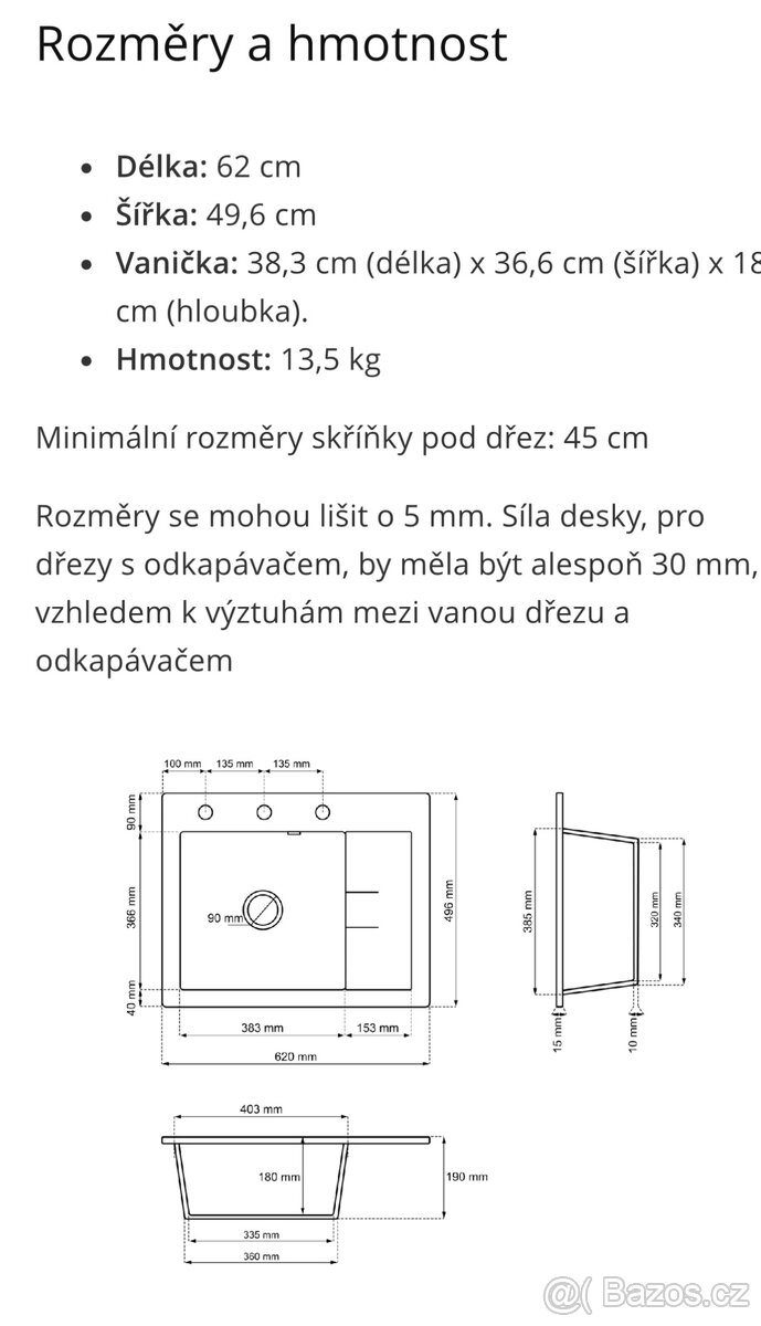 Granitový dřez Noví Lavello Luxor 1.0s - 7