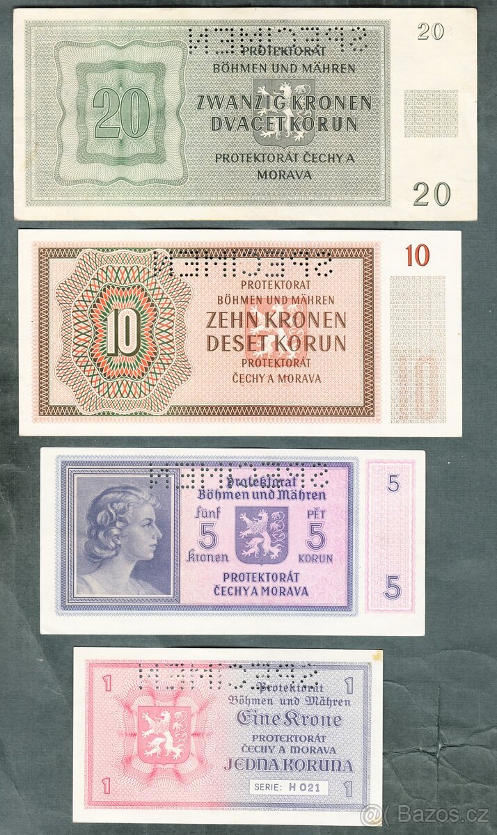 Staré bankovky PROTEKTORÁT KOMPLET SESTAVA pěkný stav - 7