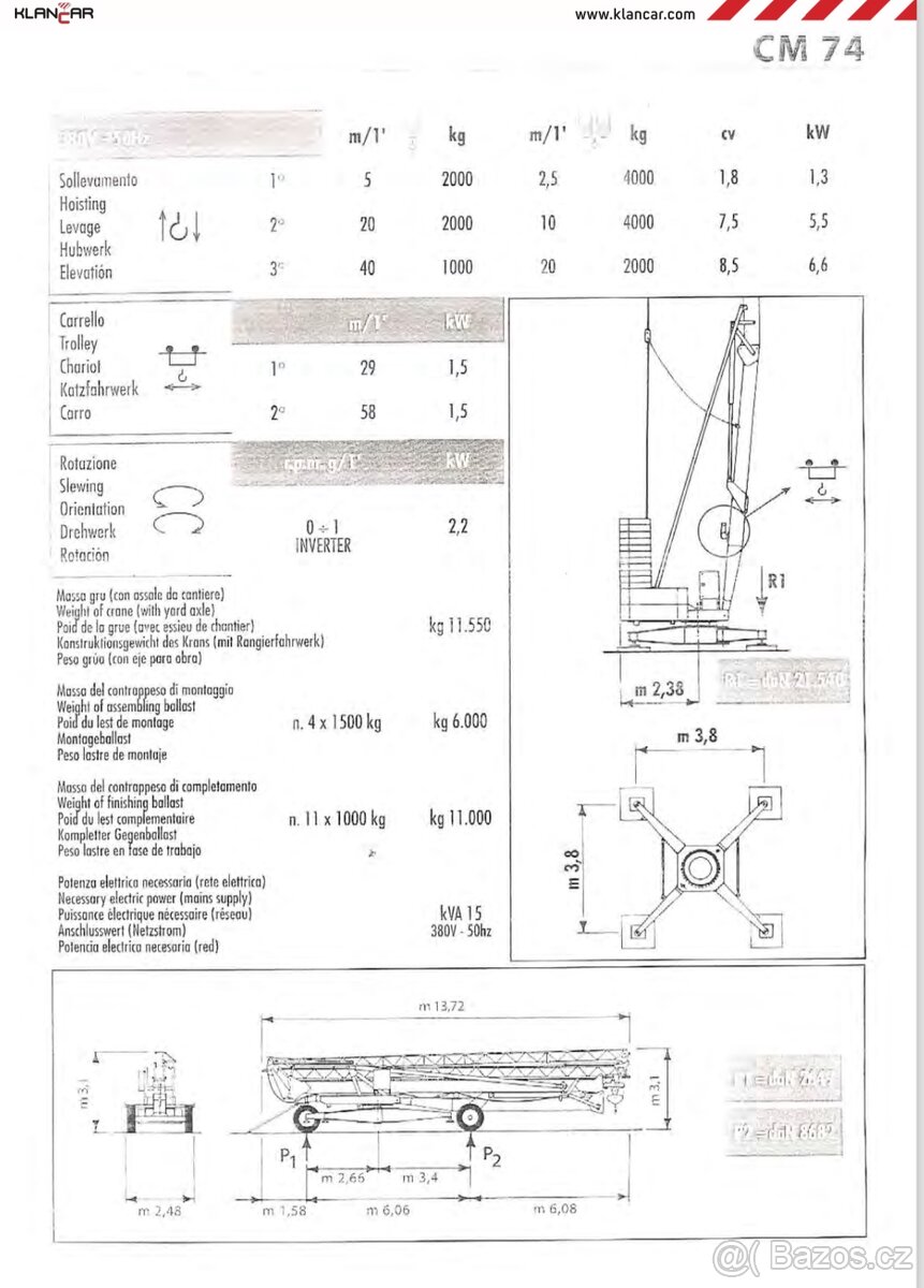 Stavební jeřáb CATTANEO CM 74 „PRONÁJEM” - 7