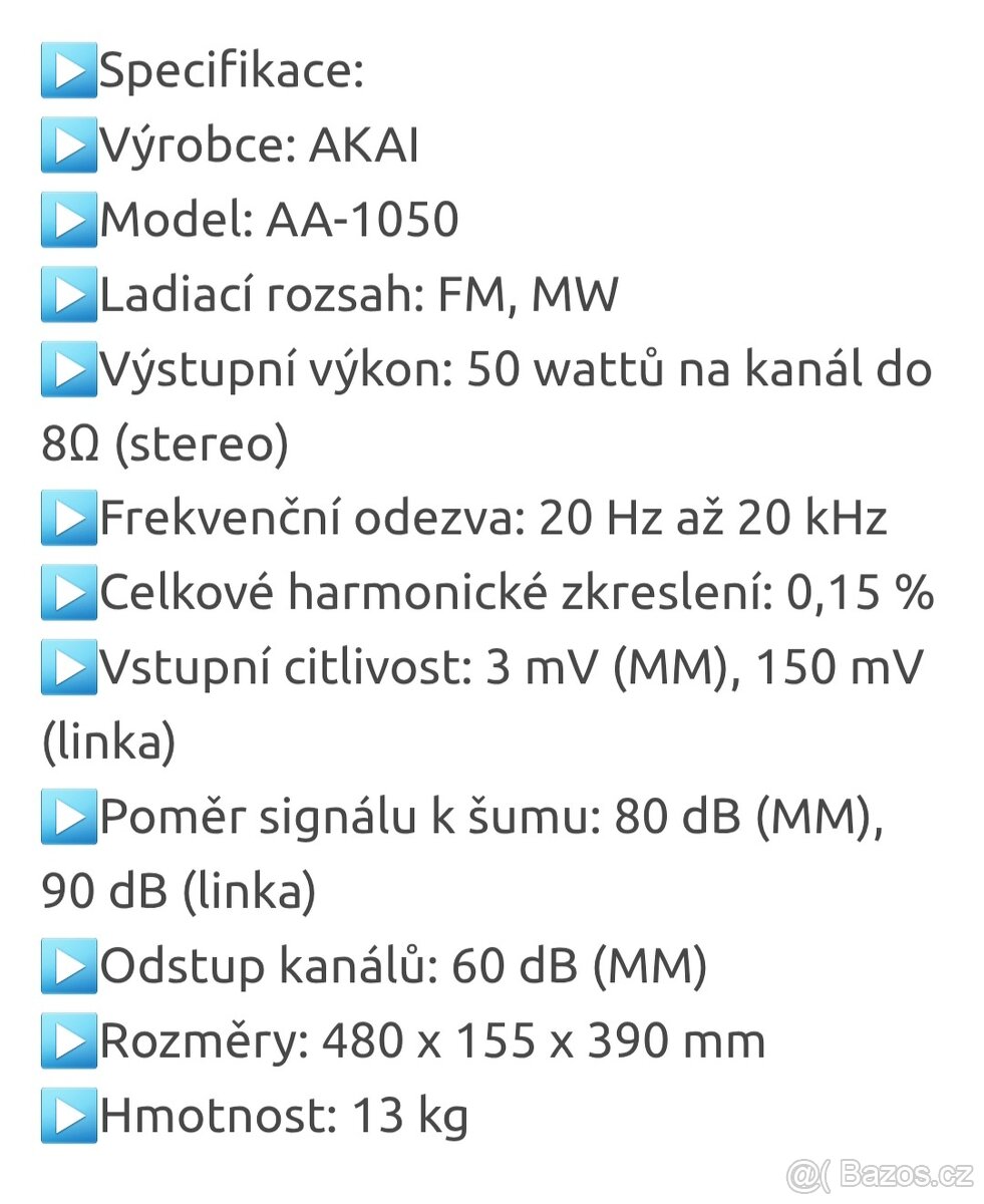 JAPONSKÝ PŘIJÍMAČ AKAI AA- 1050 - 7