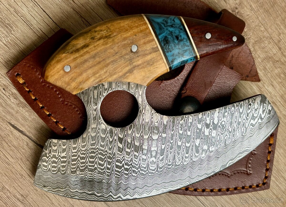 ručně kovaná Damašková sekera VALHALLA s koženým pouzdrem - 7