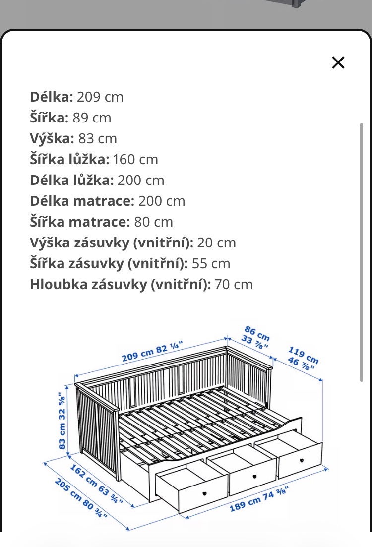 Rozkládací postel Hemnes 80x200 - 7