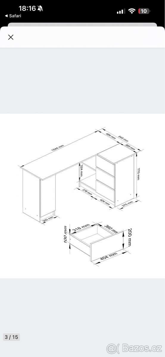 Rohový levý psací stůl - 7