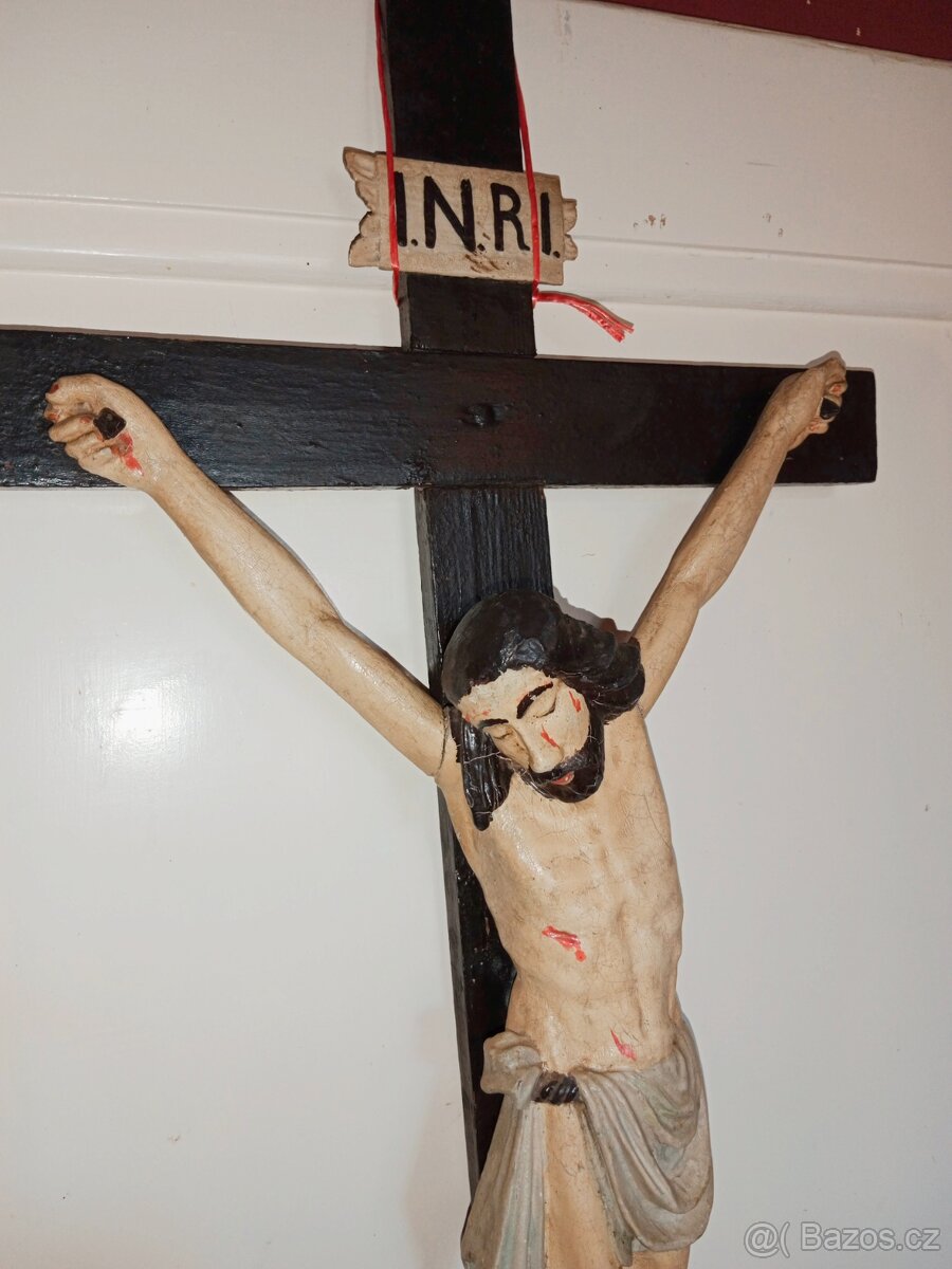 Pěkný hodně starý dřevěný Ježíš na kříži - 7