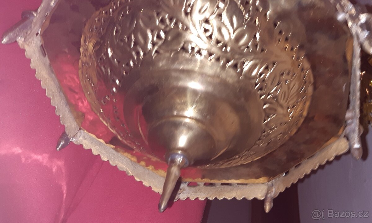 Starožitná masivní mosazná zdobená lampa - 7