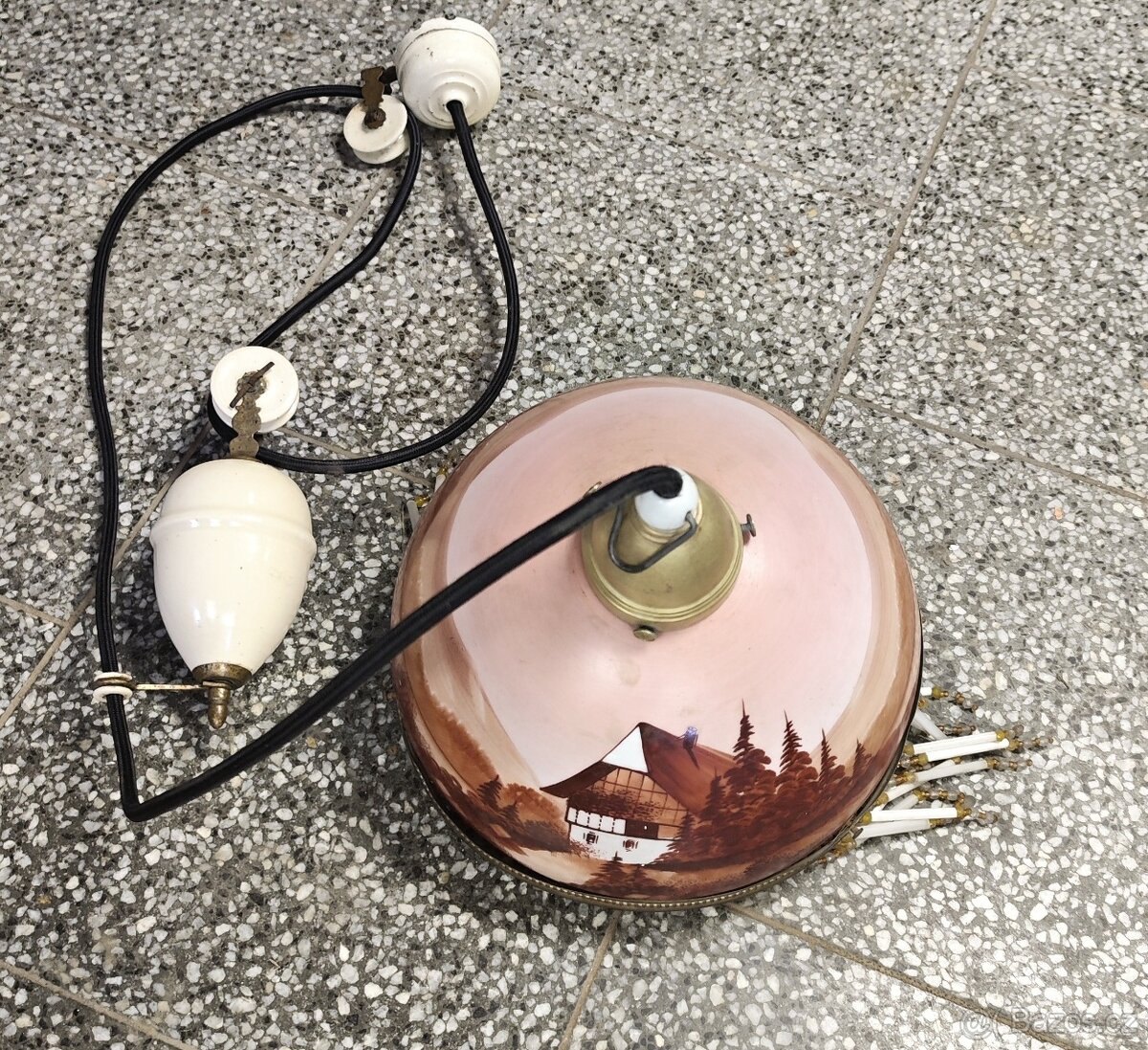 krásný starožitný kompletní stahovací lustr s ověsy - 7