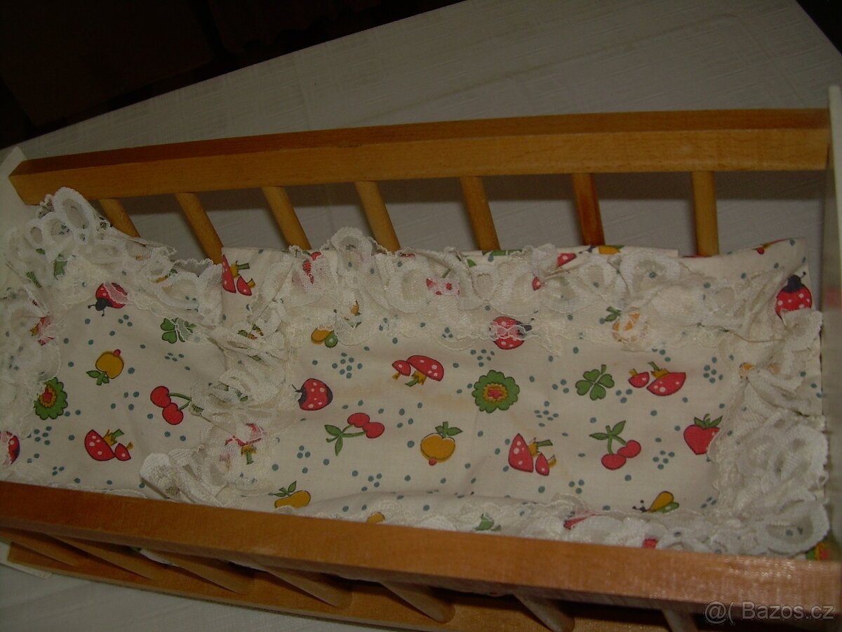 RETRO kočárek pro panenku, postýlka - 7