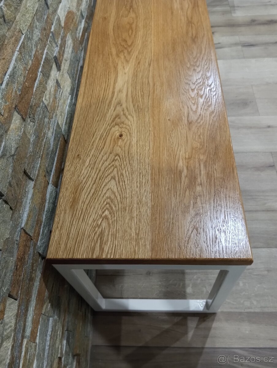 Lavička masiv dub/kov bílá nebo černá - 7