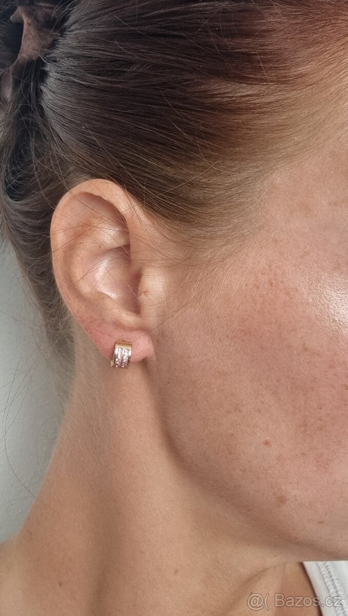 Nové dívčí ocelové náušnice s růžovými bižu kamínky - 7