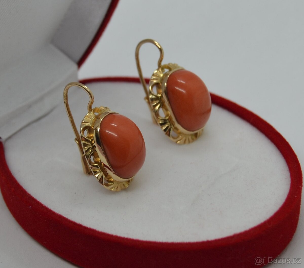 Zlaté náušnice s KORÁLEM - 7