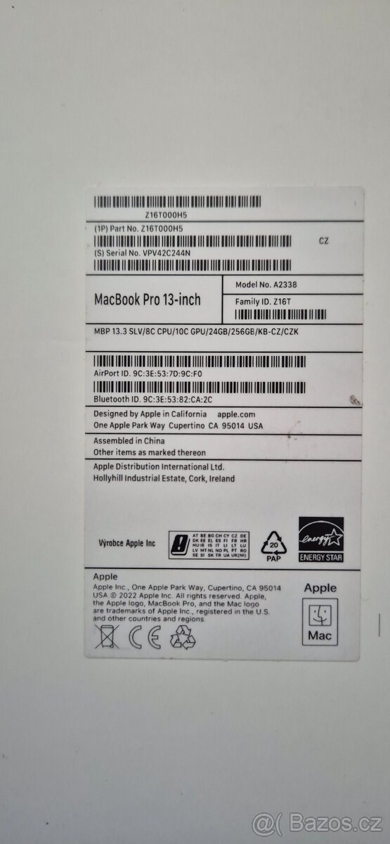 Prodám MacBook Pro 13" M2 CTO 24GB - 7