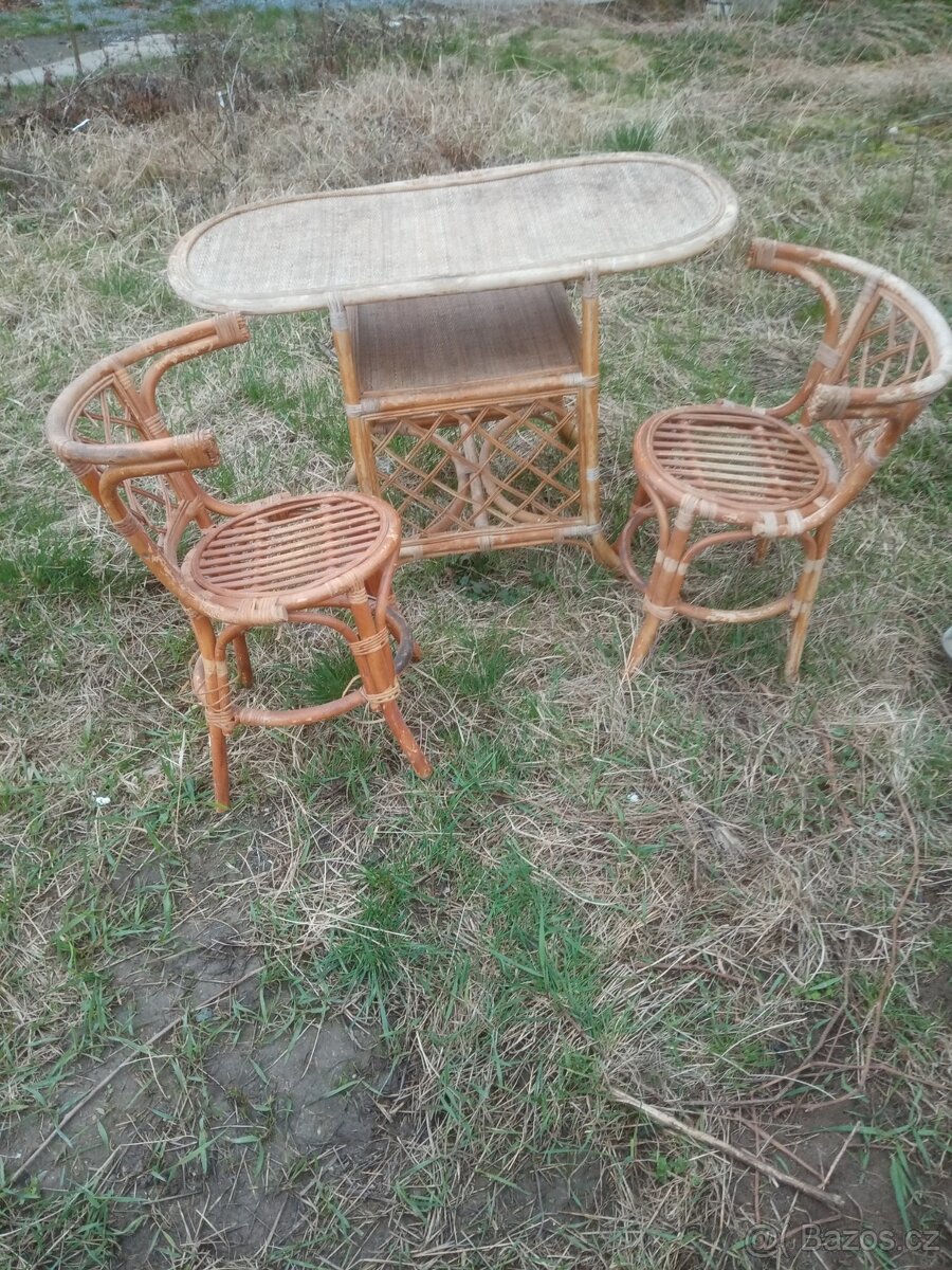 STUL a ZIDLE - prirodni drevo ,,,,a RATAN sestava - 7