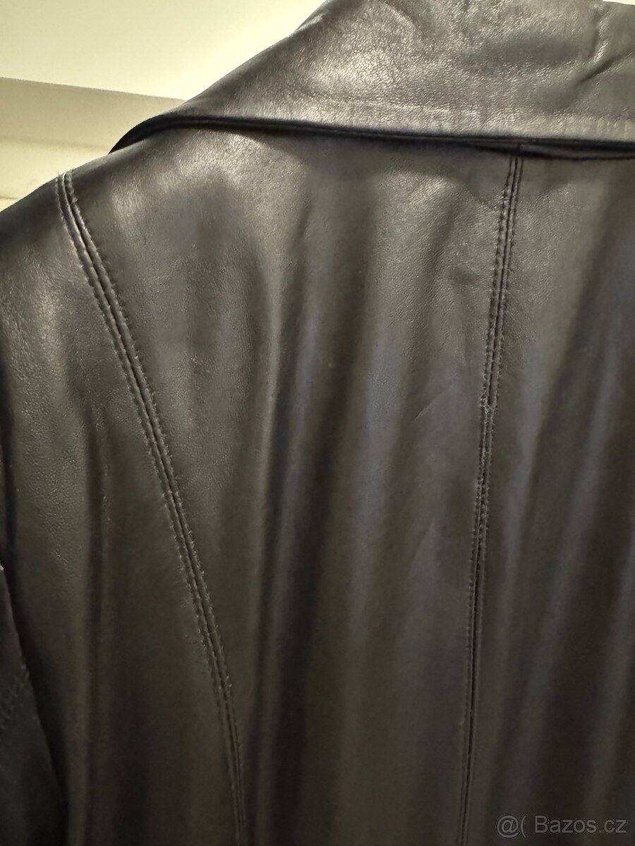 Dlouhá retro kožená bunda / trenčkot / leather coat - 7