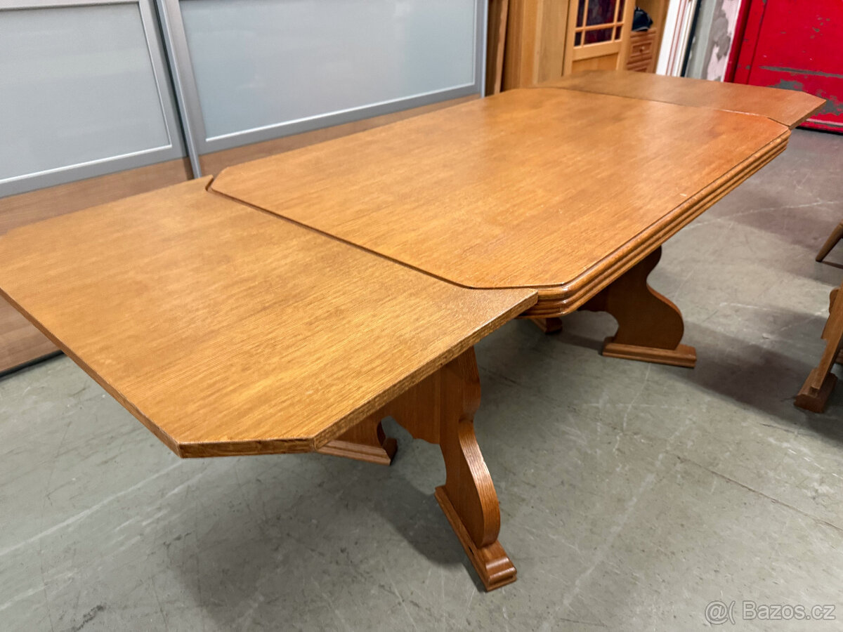 Dvakrát dubová jídelní lavice + stůl a židle - 7