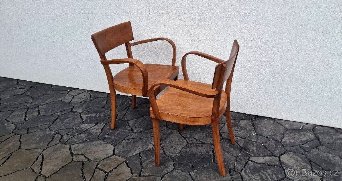 Ohýbaná Celodřevěná křesla THONET po renovaci 2ks - 7