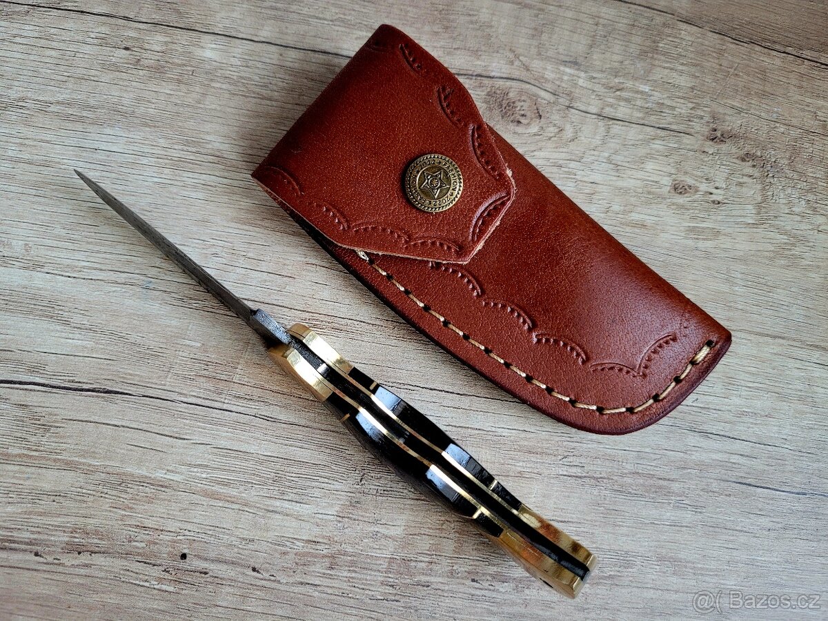 nový černý Damaškový nůž ručně vyrobeno + kožené pouzdro A+ - 7