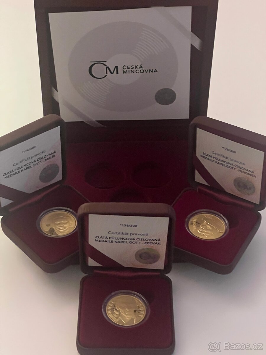 Zlato/ sada zlatých 1/2oz mincí 3 medailí Karla Gotta - 7