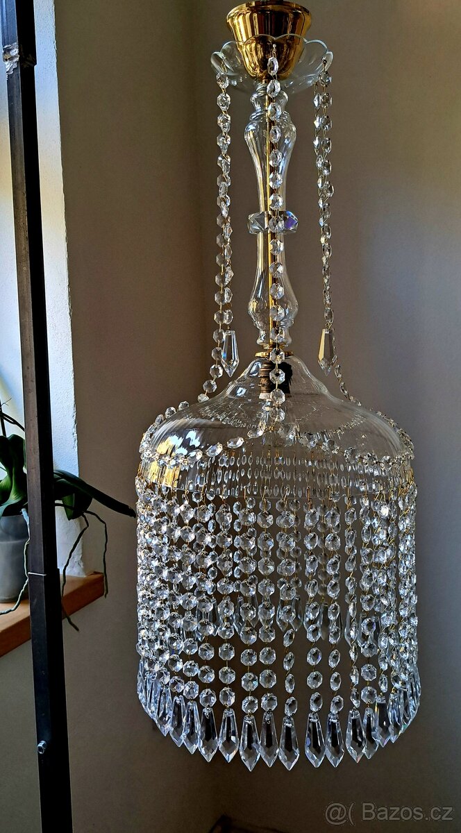 Starožitný celoskleněný křišťálový lustřík, lustr, - 7