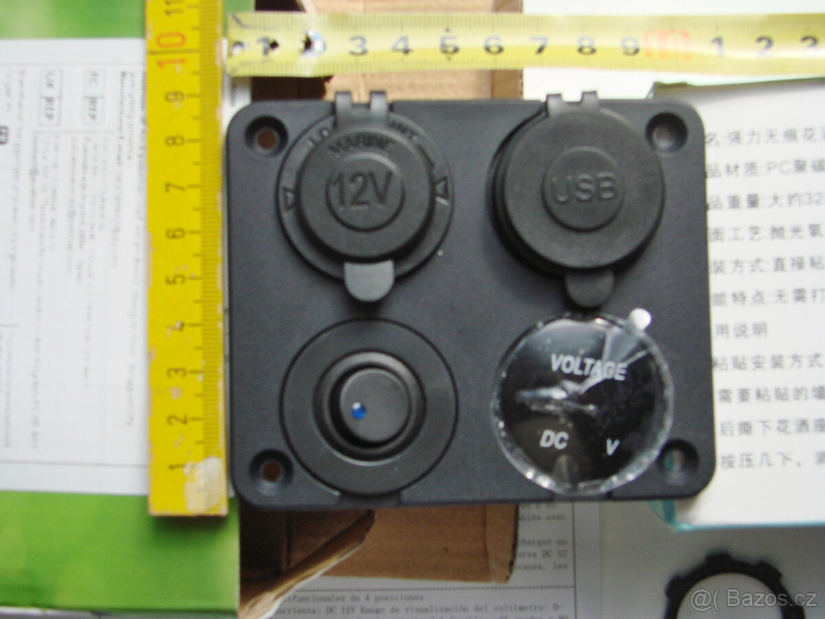 Panel USB zásuvka,vypínač,voltmetr pro karavan,obytné auto - 7