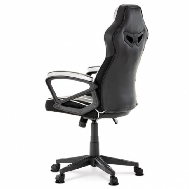 Herní křeslo Y341 s houpacím mechanismem a stříbrnou ekokůží - 7